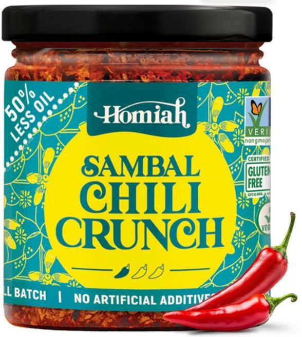 만능 소스 아시아 호미아 삼발 칠리 크런치 6온스 저유 저나트륨 글루텐 프리 비건 올레크 페이스트 바삭 토핑에 해초 순, Vegan