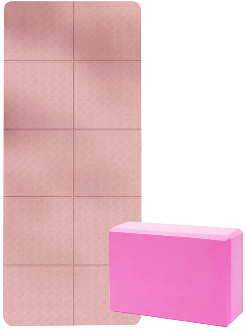 瑜珈折疊墊瑜珈磚組, 瑜珈折疊墊+瑜珈磚2塊(粉), 1套