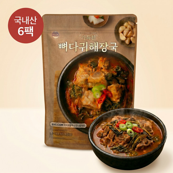 다모아 국내산 뼈다귀해장국 감자탕 간편식 고기듬뿍 밀키트, 6개, 600g