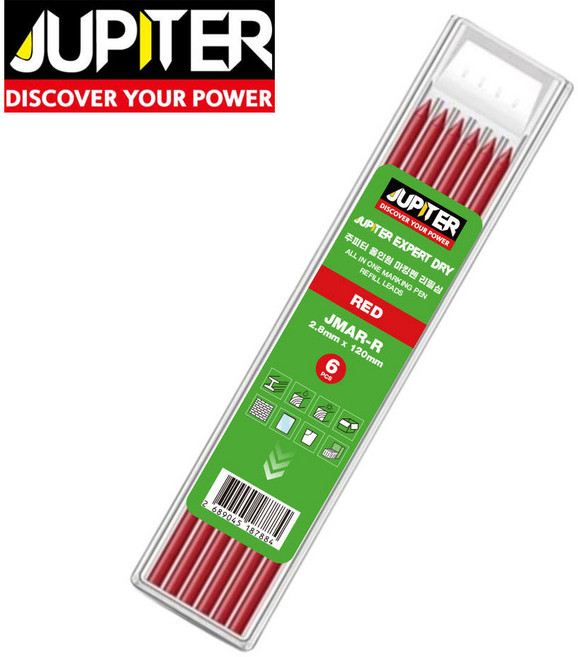 주피터 마킹펜 리필심 레드 6개입 금속 목재 타일 올인원 마킹심, 1세트