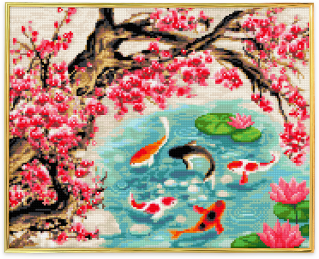 블링블링 보석십자수 슬림액자패키지 50x40cm (AB+원형), 1세트, BL5040-027 (잉어매화도)