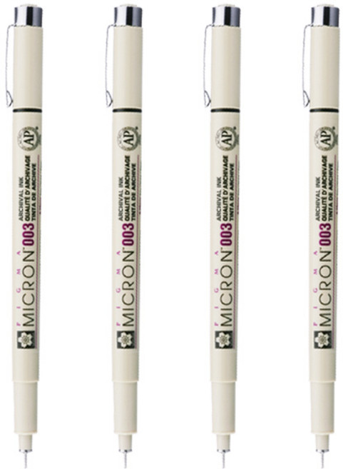 사쿠라 피그마 마이크론 피그먼트 잉크펜, 4개, 003(0.15mm)-블랙