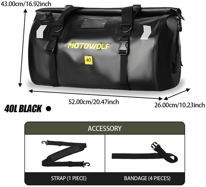 오토바이 바이크 킥보드 가방 범용 방수 백 뒷좌석 사이클링 캠핑 여행 스쿠터 캐리어 러기지 팩 66L 40L, 40L Black Logo