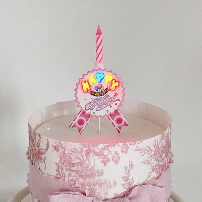 생일축하 노래하는 멜로디 생일 케이크초, 핑크2개, 1개, 28g