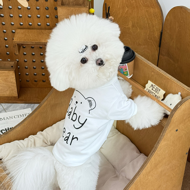 강아지 봄여름 맨투맨 티셔츠 베이비베어 프린트 데일리룩 소형견 옷, 1개, White