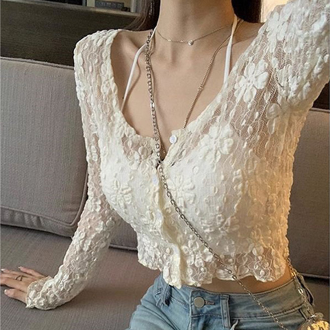 라라홀리 플로라 레이스 블라우스 시스루 숏 가디건