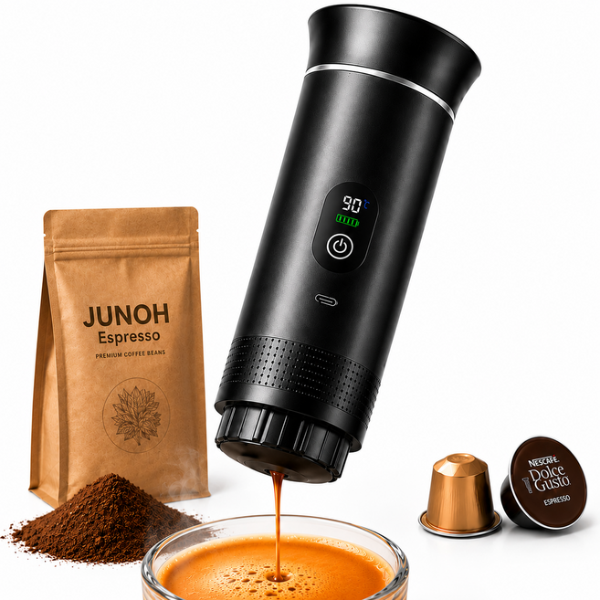 휴대용 커피머신 3in1 전동 에스프레소 머신 20Bar 캡슐 원두 겸용 JUNOH, 블랙, 색상