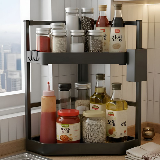위너스호 주방 양념통 선반 정리함, 1개, 블랙