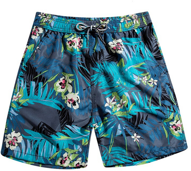 퓨어디아 워터파크 남녀 커플 온천 실내 실외 래쉬가드 하와이팬츠, 열대야자수 블루