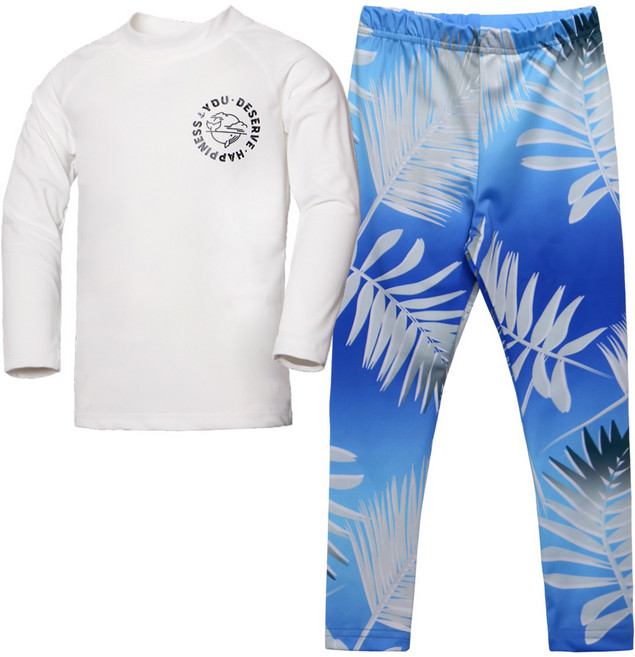 유라비 유아동 키즈 남아 여아 트로피컬 긴팔 래쉬가드 워터 레깅스 수영복 상하 세트
