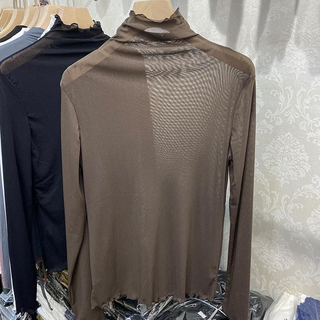 뉴욕멋쟁이 세이피 목폴라 시스루긴팔티 레이어드 티셔츠