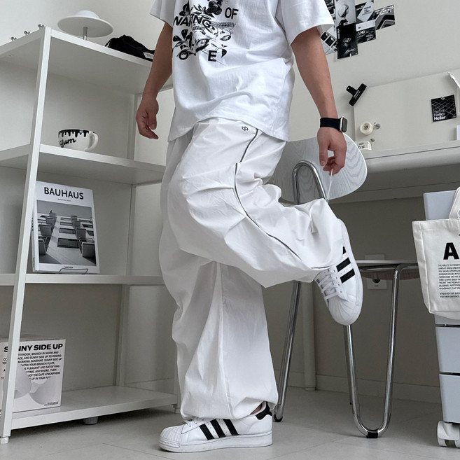 르위 시원한 나일론 핀턱 와이드팬츠 밴딩 스트링 조거팬츠