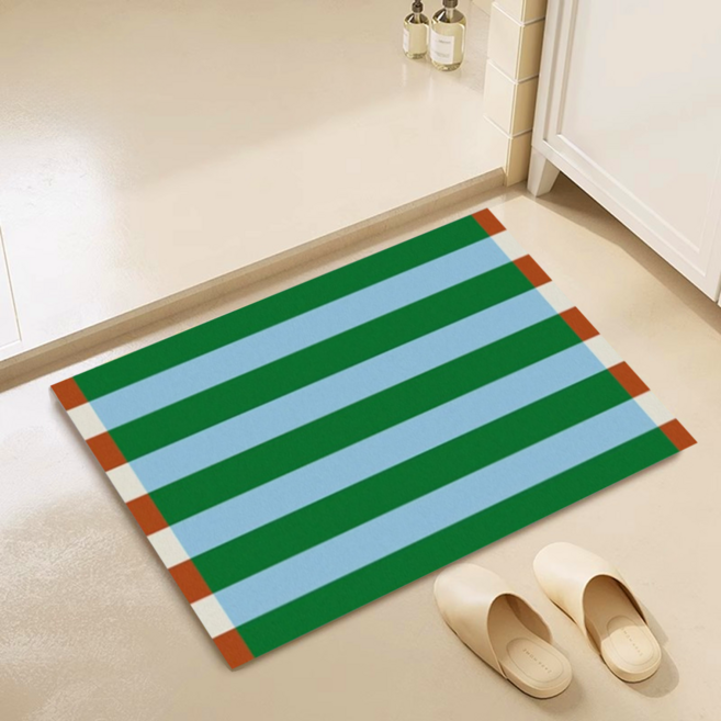 에이리브 스트라이프 빨아쓰는 규조토 발매트 욕실 미끄럼방지 매트, C 그린+블루, 1개