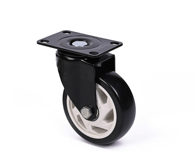 플레이트 타입 바퀴 3 4 5 인치 교체 대차 카트 가구 의자, 1개, 5인치 회전 폴리우레탄 블랙