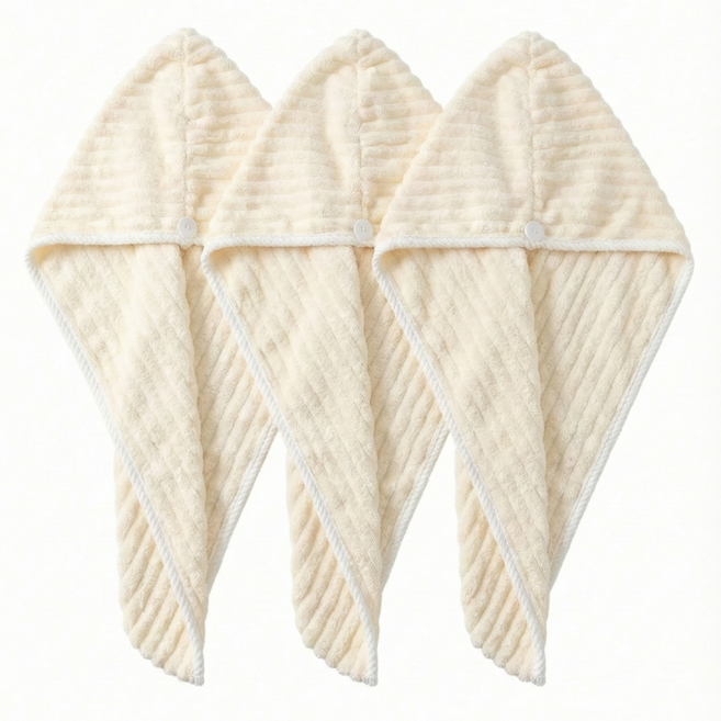 루나로즈 헤어 타월 3개, 크림색