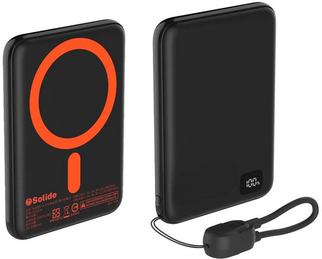 Solide 40000mAh 24W 磁吸無線行動電源, 黑色, D1032A