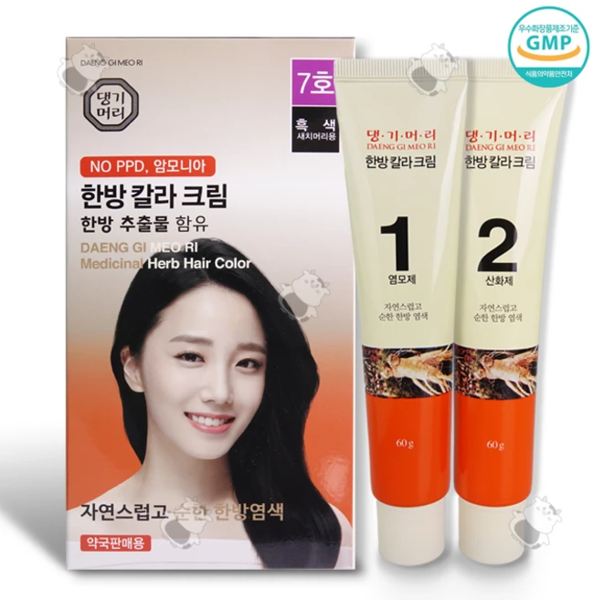 댕기머리 한방칼라크림 염색약 약국판매용/의약외품, 7호-흑색, 1개 - 쿠팡