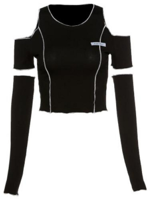 여성 반팔 티 셔츠 패치 워크 블랙 고딕 원 숄더 슬리브 Y2k 자르기 탑 프릴 밑단 힙합 Techwear