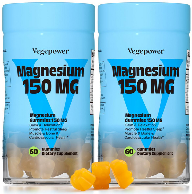 비건 마그네슘 젤리 1363.68mg 진정 마그네슘 시트레이트 젤리 성인 어린이용 높은 흡수력의 마그네슘 망고맛, 2개, 60정