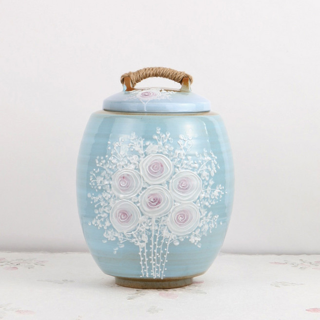 비채 하늘 장미 도자기 쌀독 10kg 쌀항아리 소금항아리, 1개