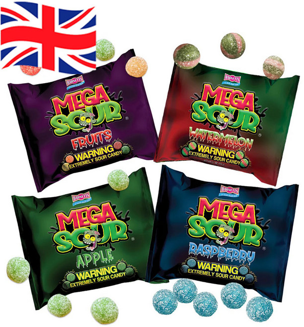 224g 4종 바넷츠 메가 사워 라즈베리 후르츠 애플 워터멜론 번들 Barnett Sweets Mega Sour Candy