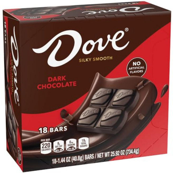 DOVE Candy Dark Chocolate Bars F DOVE Candy Dark Chocolate Bars Full Size 1.44 oz (Pack of 18) Bo, 다크 초콜릿, 40g, 1개