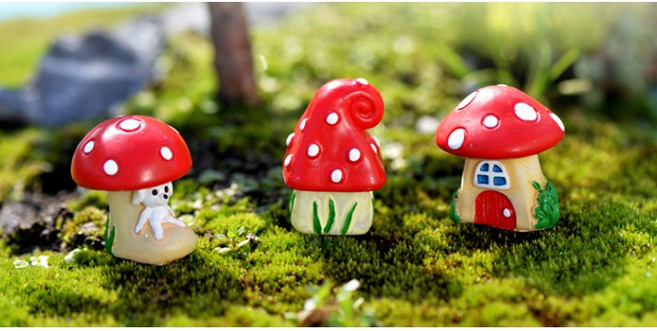 苔蘚微景觀生態瓶 卡通蘑菇房 三款 DIY造景樹樹脂小擺件 隨草憶境, 1個, 單入（款式隨機，不重覆）