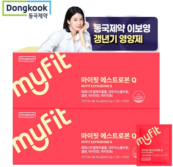 동국제약 마이핏 이보영 에스트로본 Q 여성 갱년기 뼈 건강 영양제, 2박스, 60정