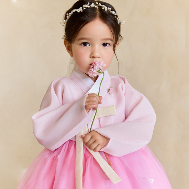 키즈톡톡 유정 여아 한복 (8호) 아동 유아 어린이 돌 아기 핑크 분홍색 저고리 치마 세트 명절 추석 설 퓨전 드레스