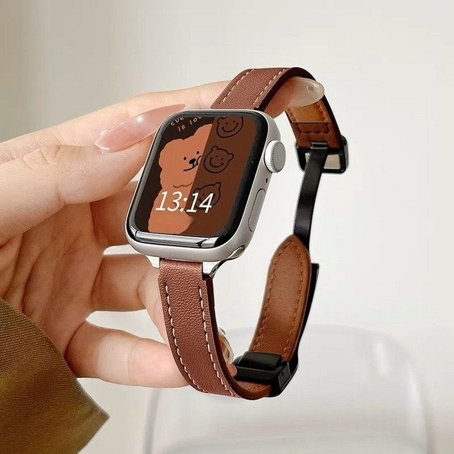 BuGeum 애플워치 가죽 여자 밴드 스트랩, 1개, 갈색