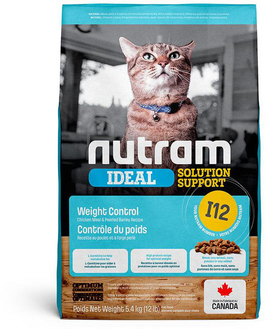 Nutram 紐頓貓糧 5.4kg 均衡營養配方 呵護腸胃 亮麗毛髮, 1個, I12維持體態貓-雞肉+豌豆,宅配限20公斤(過重運費另計), 雞