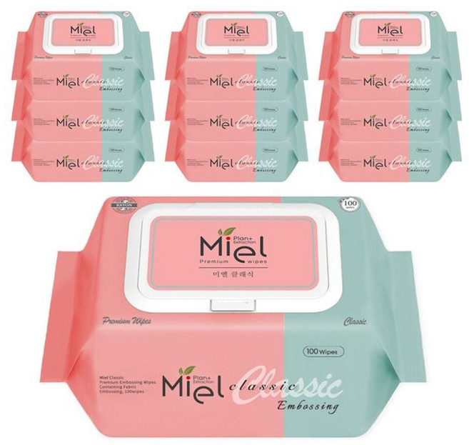 미엘 클래식 엠보싱 물티슈 캡형 100매 10팩, 1개, 100