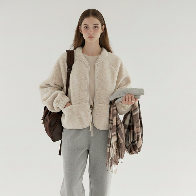 여성 노블 플리스 숏 자켓 후리스 뽀글이 점퍼 빅사이즈 누빔후리스 하객룩 출근룩