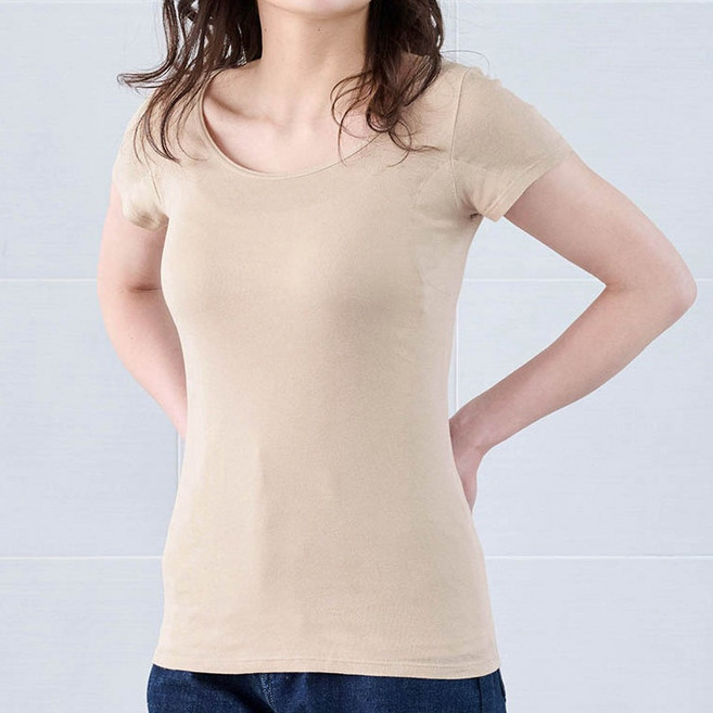 벨메종 살라리스트 여성용 겨드랑이 패드 내장 부드러운 면소재 프렌치 반소매 이너 티셔츠