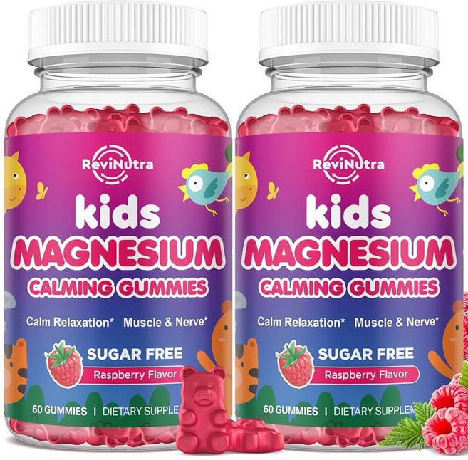 210041 ReviNutra Calm 어린이 성인 마그네슘 글리시네이트 L트레오네이트 무설탕 오렌지 60구미, 60 Count (Pack of 2), 60 Count (Pack of 2), 60정