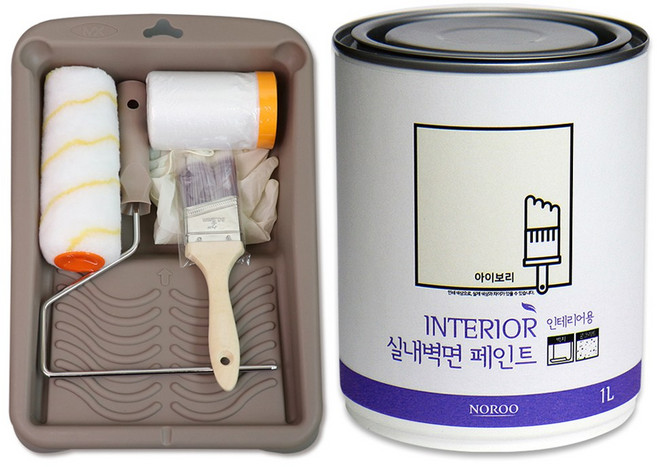 노루 수성 페인트 실내벽면용 1L+셀프 페인팅 세트175, 아이보리, 1개