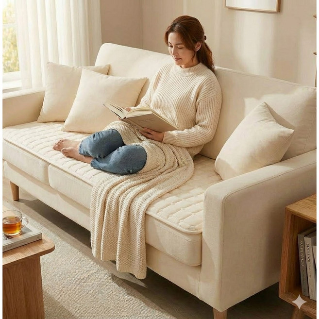 포니홈 사계절 방수패드 침대패드 누빔 매트리스 고정밴드, 퀼팅 아이보리