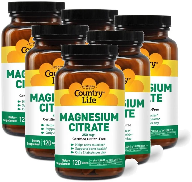 컨트리라이프 마그네슘 시트레이트 250mg Country Life Magnesium Citrate, 120정, 6개 - 쿠팡