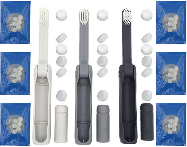 휴대용칫솔 여행용 칫솔 치약세트 접이식칫솔 고체치약 덴티클 이지키트 캠핑용, 4.2g, 3세트