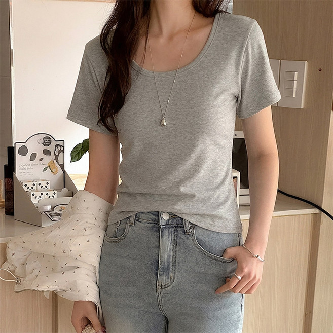 데일리앤 베러프 데일리 모달 쫀쫀 슬림핏 U넥 기본 반팔티셔츠 봄 여름