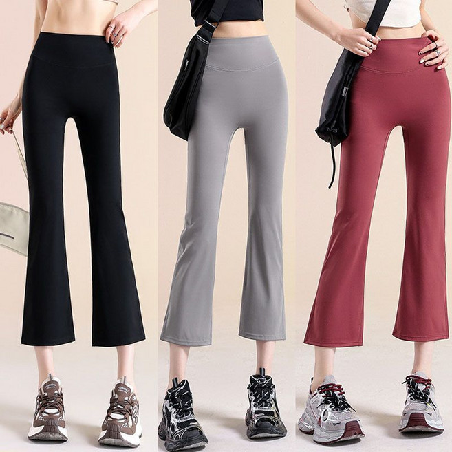 WEIHAN 여성 하이웨스트 날씬해 보이는 스판 8부 트레이닝 요가 바지 노Y존 부츠컷 레깅스