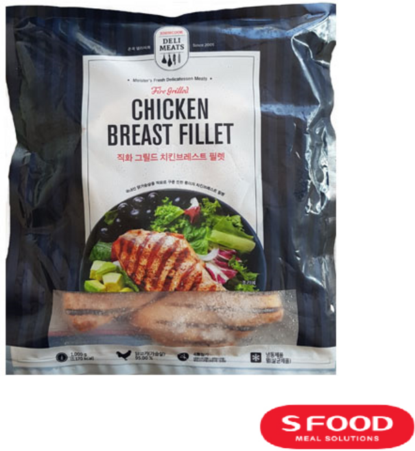 에쓰푸드 직화그릴드 치킨브레스트 필렛 1kg 냉동 헬스 식단 샐러드용 닭가슴살, 1개
