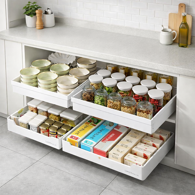 퓨어넥스 무타공 접착식 다용도 서랍형 슬라이딩 선반, 1개, 화이트