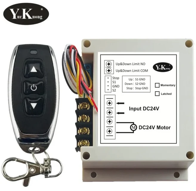 외부 버튼 원격 제어 모터 무선 스위치 24V 40A 600W 포워드 리버스 스톱 업 다운, 02 Latched, 06 1 Receiver 1 Remote