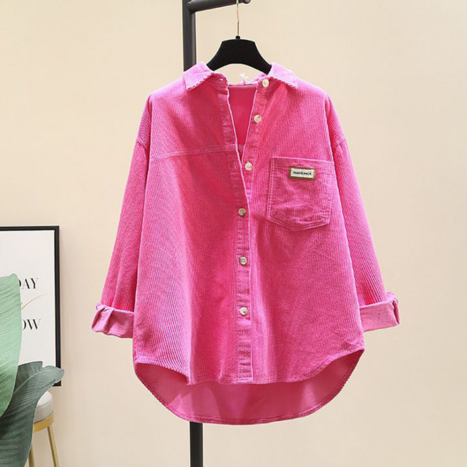 지고다그 여성 환절기용 빅사이즈 코듀로이 긴팔 오버핏 셔츠 데일리룩 ZK6448