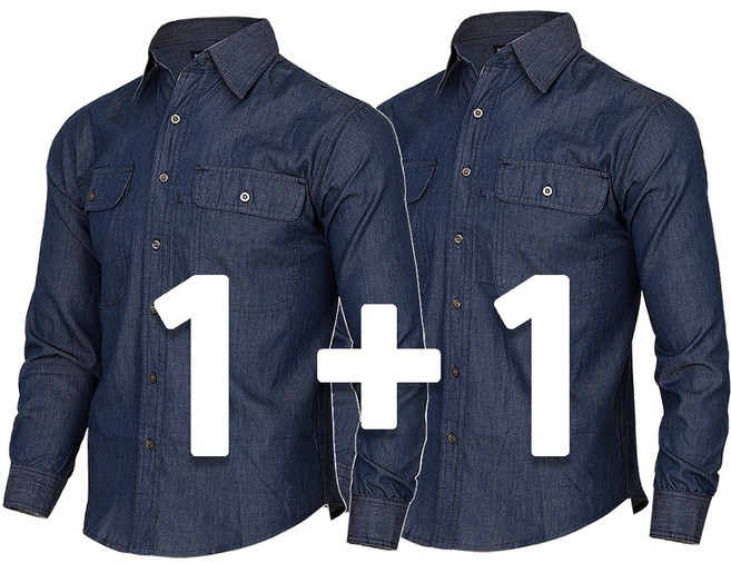 꽃중년 남자 청남방 여름 용접 긴팔 스판 청작업복 원플러스원 빅사이즈