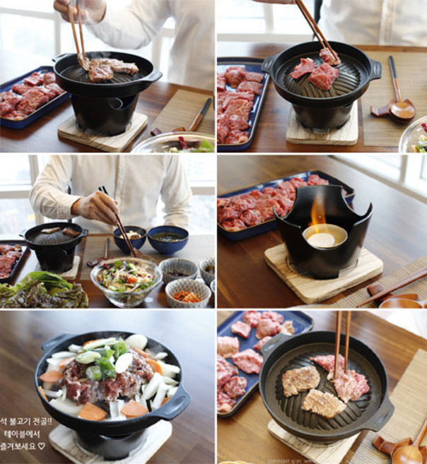 국산 가정용 1인화로 미니화로 불판 고기팬, 풀세트(그릴팬+화로+연료통+우드받침+고체연료1개), 1세트