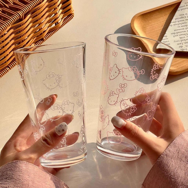 可愛卡通玻璃杯 450ml 牛奶杯 果汁杯 咖啡杯 家用喝水杯, 1個, 白貓*一隻裝450ml