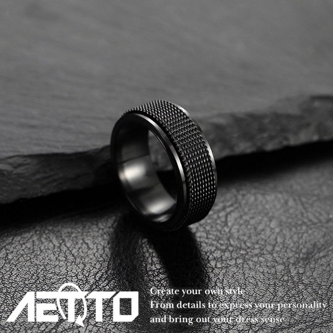 AETTO 網格紋理戒指 設計款 可轉動 金屬感 鈦鋼戒指 男生飾品