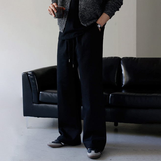 베이직바이블 바이오워싱 프리미엄 코튼 탄탄 밴딩 와이드 팬츠(4color)